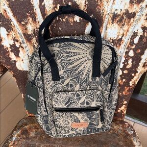 Myra Bag Juniper Bloom (in Desert Aloe) Floral Beige/Black Canvas Backpack Tote